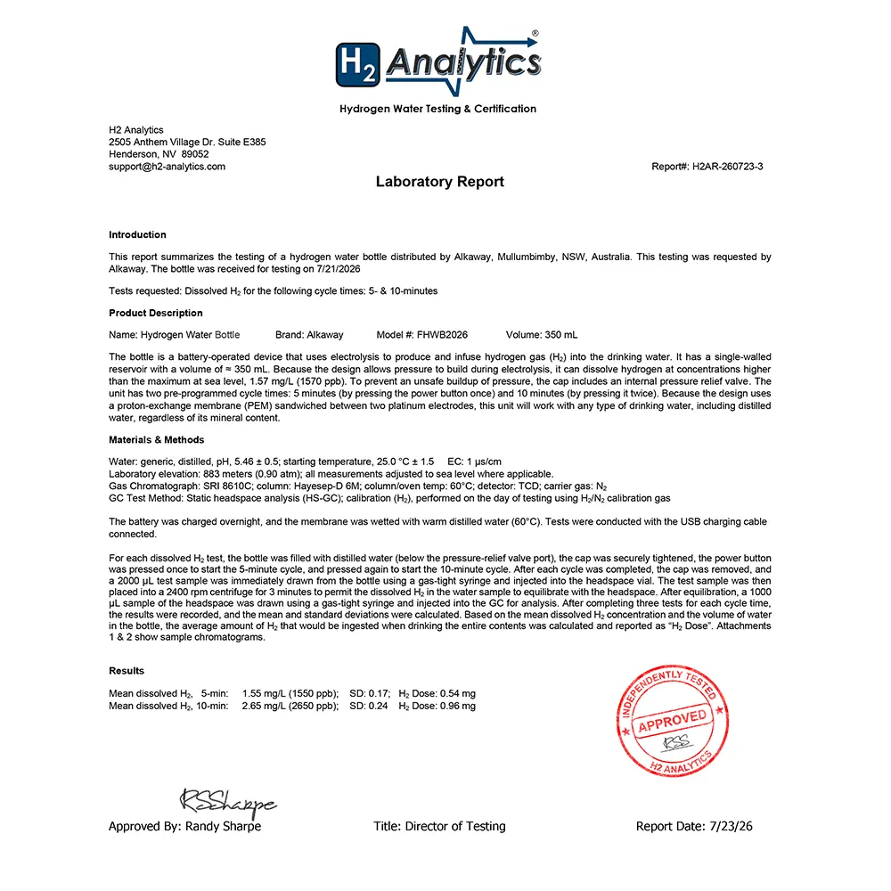 H2A Test Report Alkaway H2 BottleH2AR 260723 3 1